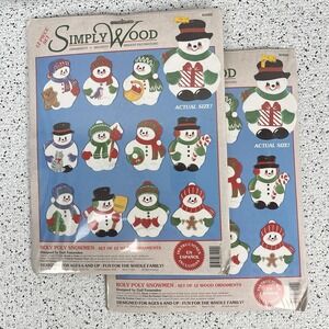 Vintage 90s Simply Wood Christmas Ornament Craft Kit Roly Poly Snowmen 2 Packs